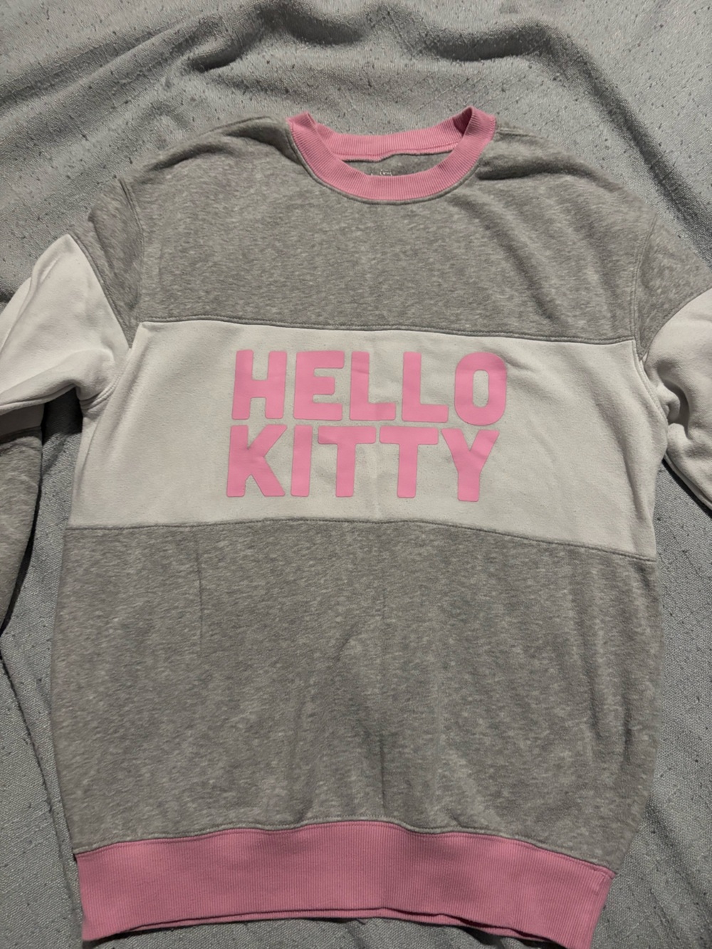 Sanrio Hello Kitty Gray, White & Pink Crewneck Sweatshirt